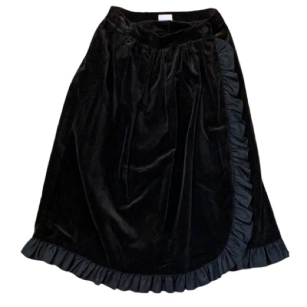Vintage Yves Saint Laurent YSL Black Velvet & Satin Ruffle Trim Skirt